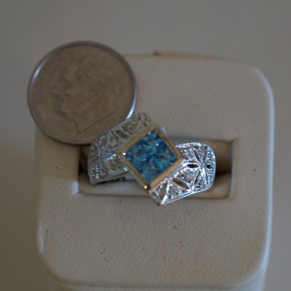 14KW Gold Genuine Blue Topaz & Diamond Ring. - Picture 6 of 8